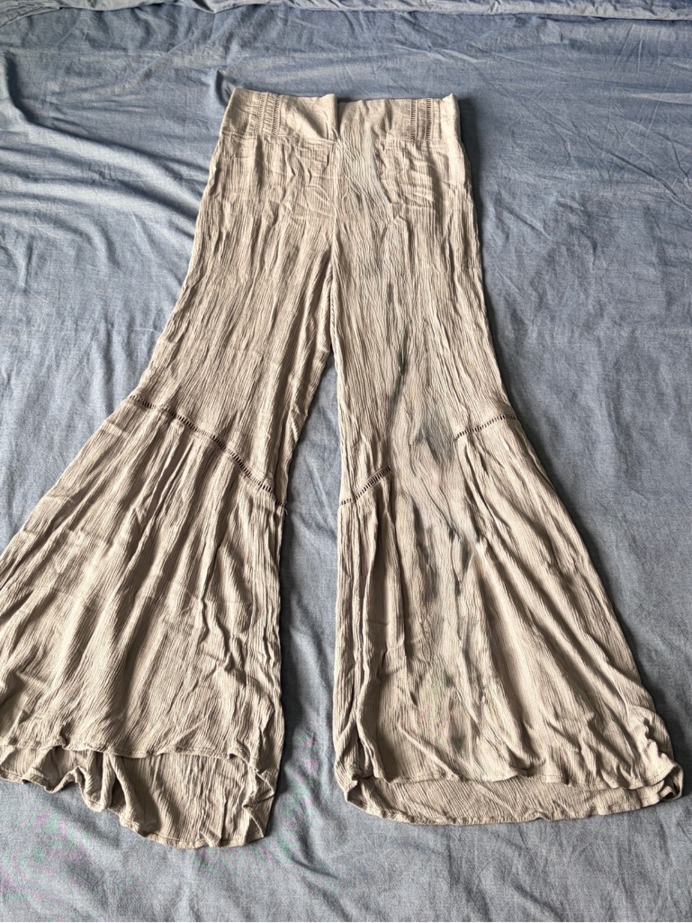 Gray Crinkled Wide-Leg Palazzo Pants